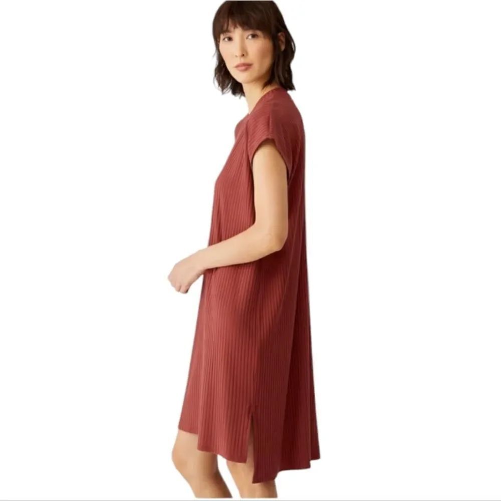 Eileen Fisher Ribbed Crew Neck Dress Terra Cotta size L